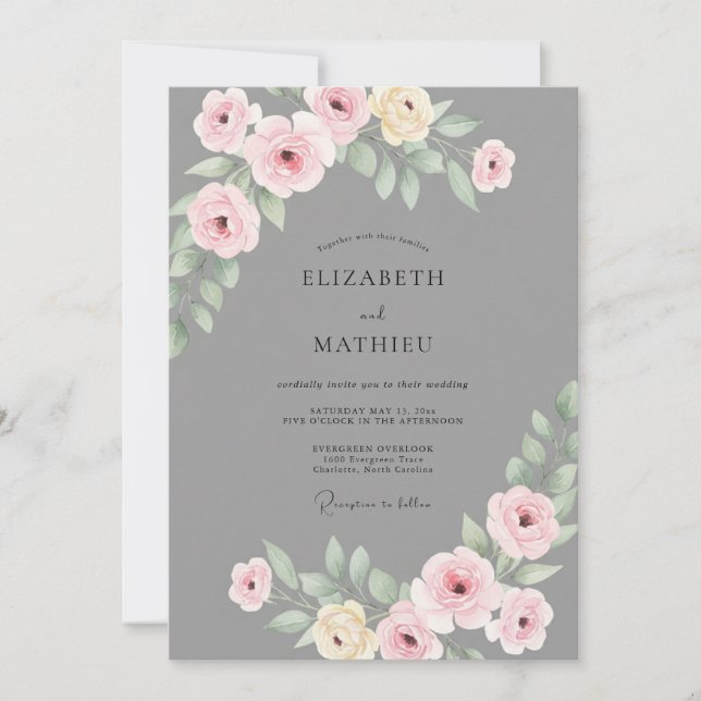 Invitación Boda con Hojas de Pizarra Pastel (Anverso)