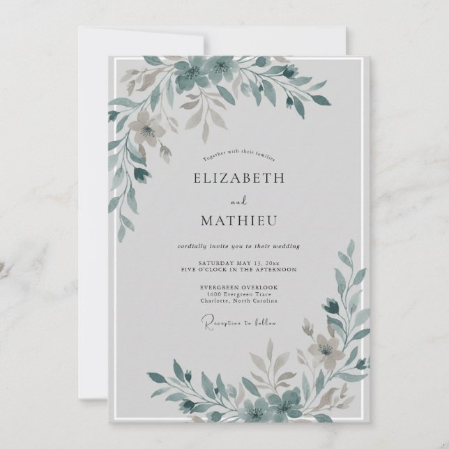 Invitación Boda con Hojas de Pizarra Silenciada (Anverso)
