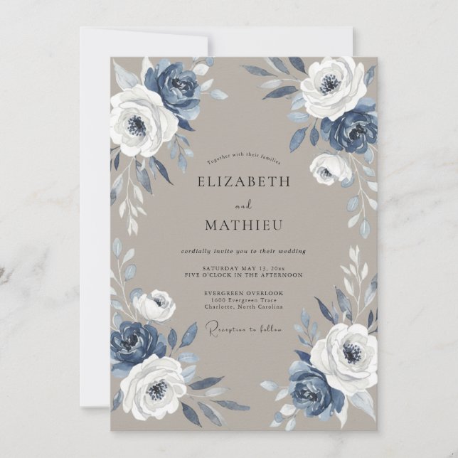 Invitación Boda con Hojas de Pizarra Taupe (Anverso)