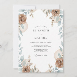 Invitación Boda con hojas de plata antigua taupe