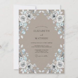 Invitación Boda con hojas de plata cálida y taupe