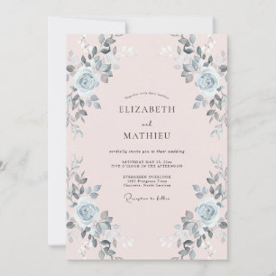 Invitación Boda con Hojas de Plata Rosadas