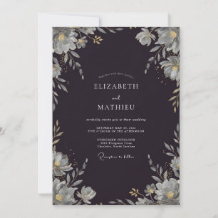 Invitación Boda con Hojas de Plata y Carbón