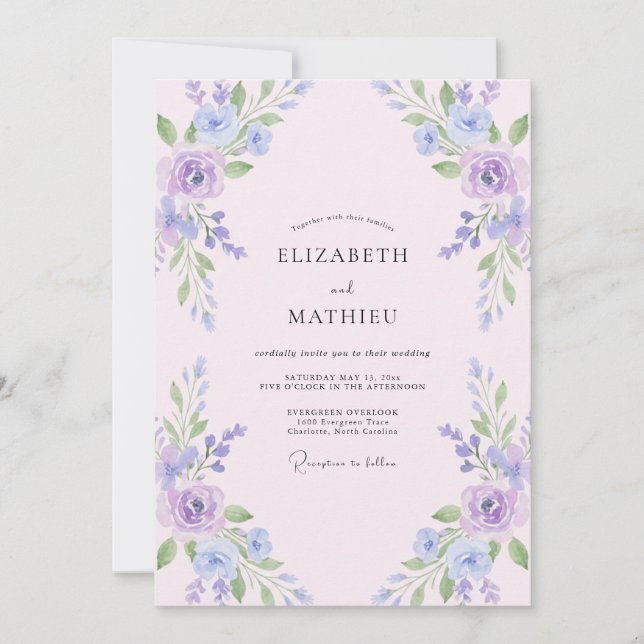 Invitación Boda con Hojas de Rosa Pastel (Anverso)