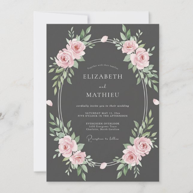 Invitación Boda con Hojas de Rubor de Carbón (Anverso)