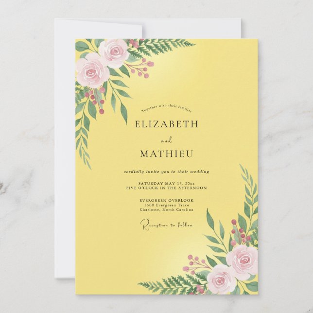 Invitación Boda con Hojas de Rubor de Mantequilla (Anverso)