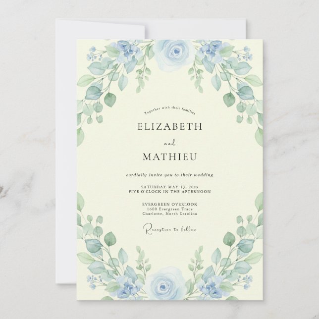 Invitación Boda con Hojas de Salvia Azulada (Anverso)