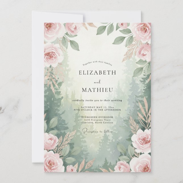 Invitación Boda con Hojas de Salvia Champán (Anverso)