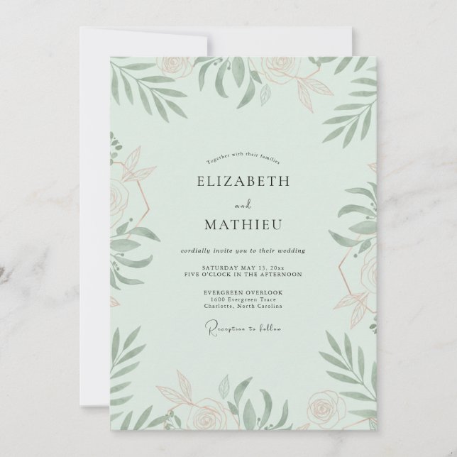 Invitación Boda con hojas de salvia espuma de mar (Anverso)