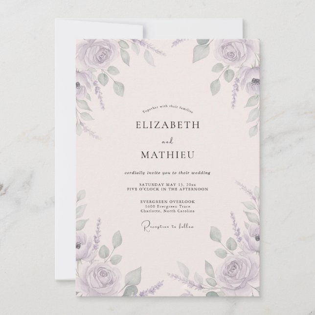 Invitación Boda con Hojas de Salvia Malva (Anverso)