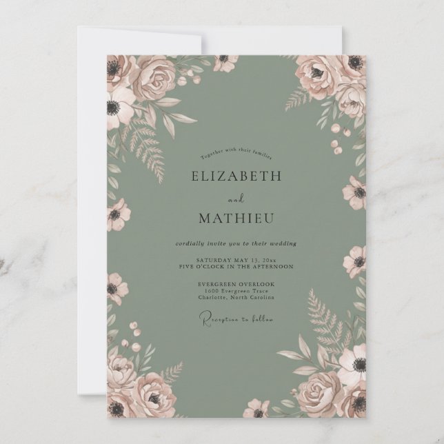 Invitación Boda con Hojas de Salvia Malva (Anverso)