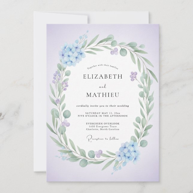 Invitación Boda con Hojas de Salvia Periwinkle (Anverso)