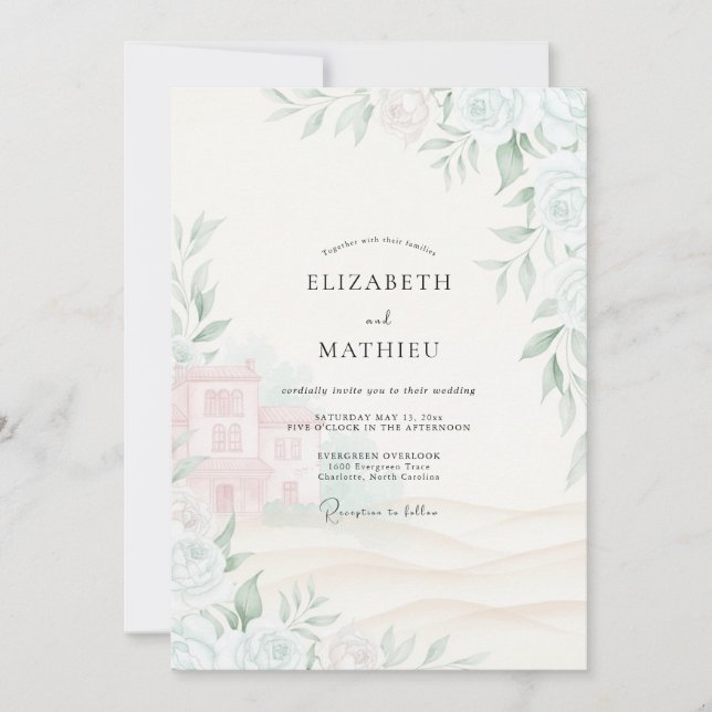 Invitación Boda con Hojas de Salvia Rosada (Anverso)