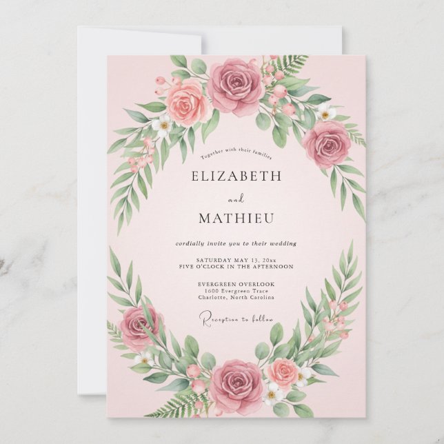 Invitación Boda con Hojas de Salvia Rosada (Anverso)