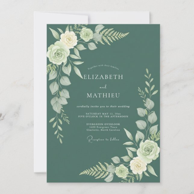 Invitación Boda con Hojas de Salvia Verdeazulada (Anverso)