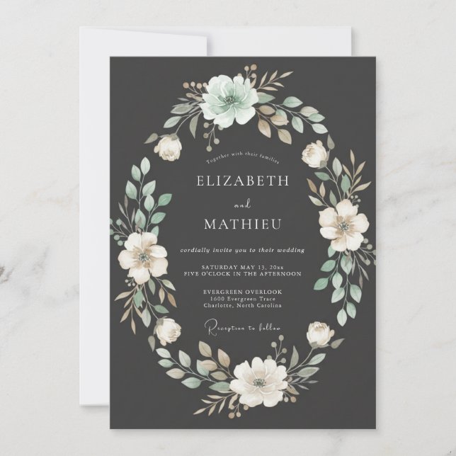 Invitación Boda con Hojas de Salvia y Carbón (Anverso)