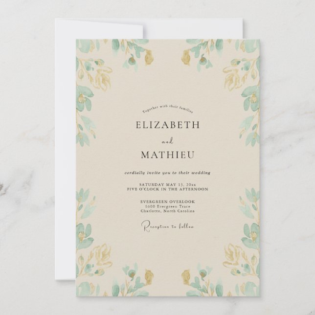 Invitación Boda con hojas de salvia y champán (Anverso)