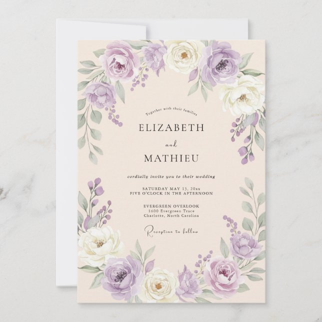 Invitación Boda con Hojas de Salvia y Lavanda (Anverso)