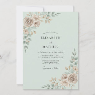 Invitación Boda con Hojas de Taupe Espuma de Mar