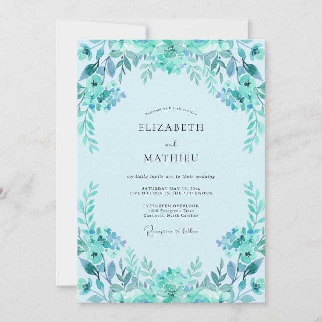 Invitación Boda con Hojas de Turquesa (Anverso)
