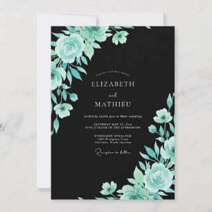 Invitación Boda con Hojas de Turquesa Negra