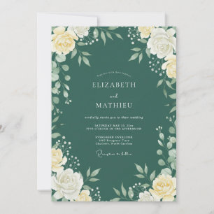 Invitación Boda con Hojas de Verde Azul Profundo