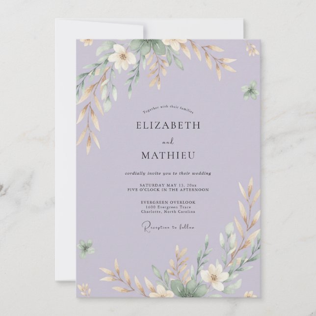 Invitación Boda con hojas de vincapervinca (Anverso)