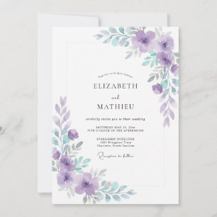 Invitación Boda con Hojas de Violeta Caracol Moderno