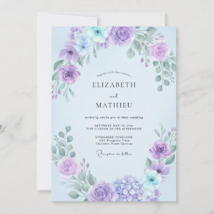 Invitación Boda con Hojas de Violeta Lila
