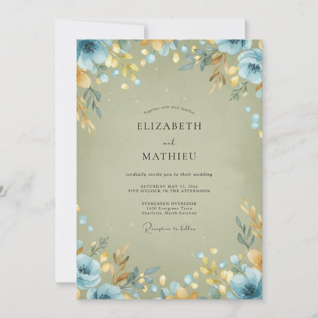 Invitación Boda con Hojas Doradas de Aciano (Anverso)