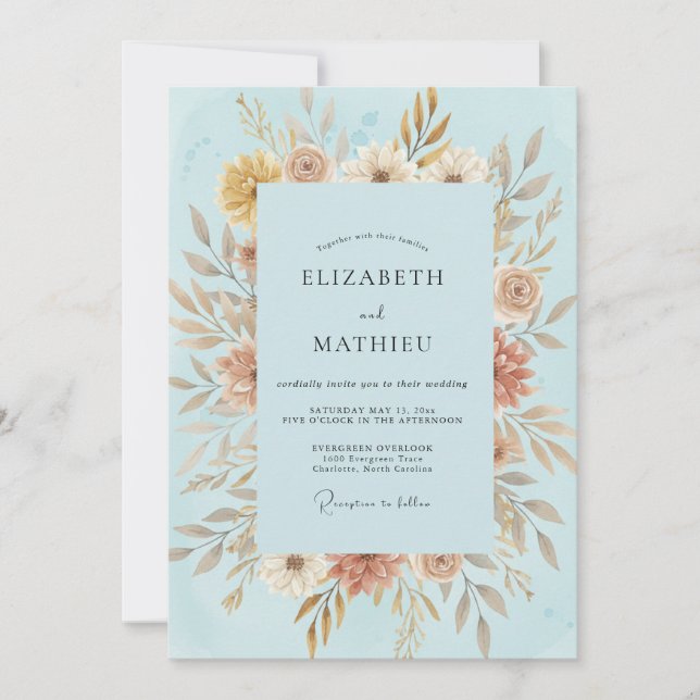 Invitación Boda con Hojas Doradas de Champán (Anverso)