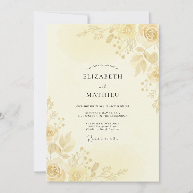 Invitación Boda con hojas doradas de champán (Anverso)