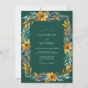 Invitación Boda con Hojas Doradas de Mostaza