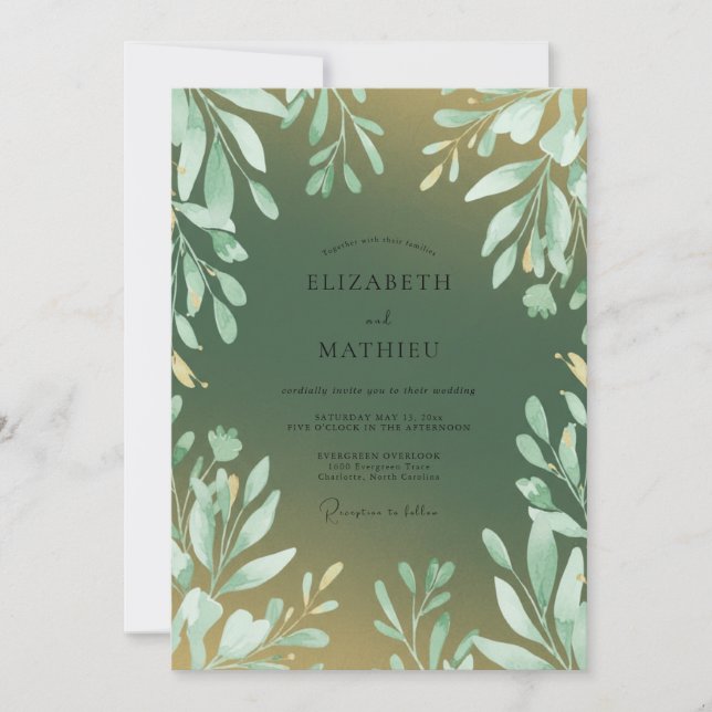 Invitación Boda con Hojas Doradas de Musgo (Anverso)