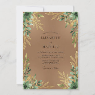 Invitación Boda con Hojas Doradas Tostadas