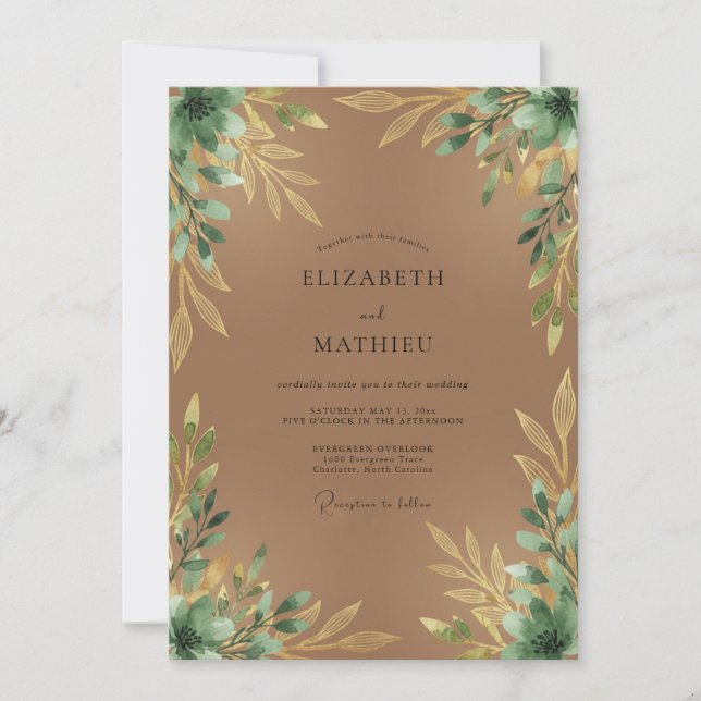Invitación Boda con Hojas Doradas Tostadas (Anverso)