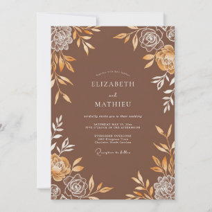 Invitación Boda con Hojas Doradas y Canela