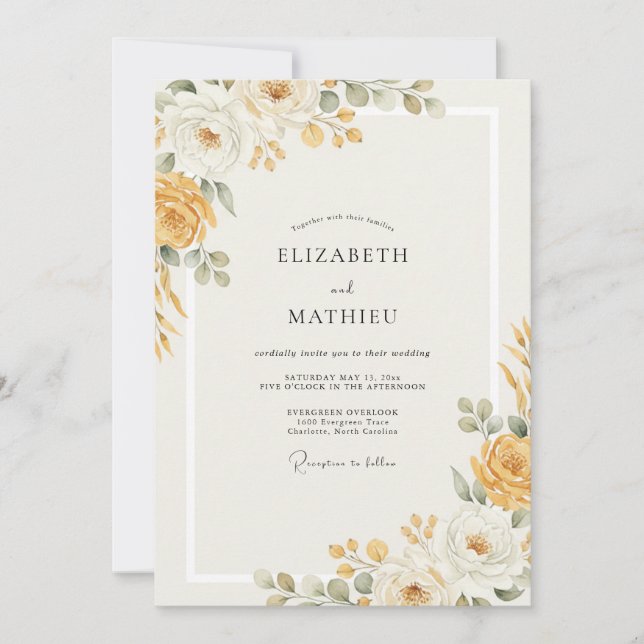 Invitación Boda con hojas doradas y miel (Anverso)