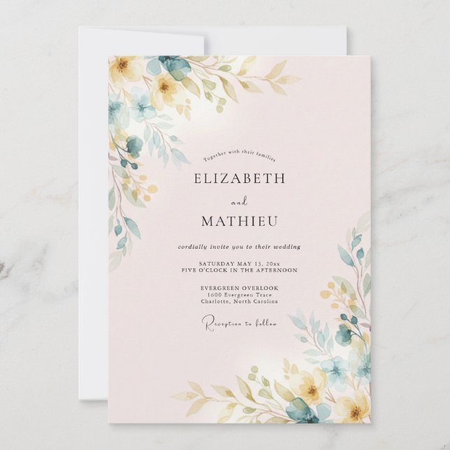 Invitación Boda con Hojas Doradas y Rubor (Anverso)