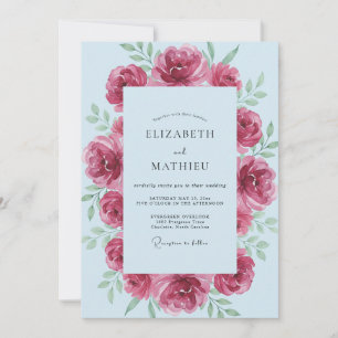 Invitación Boda con Hojas en Polvo Magenta