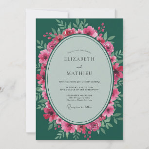 Invitación Boda con Hojas Esmeralda Magenta