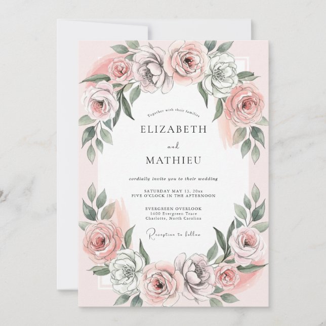 Invitación Boda con hojas grisáceas malva (Anverso)