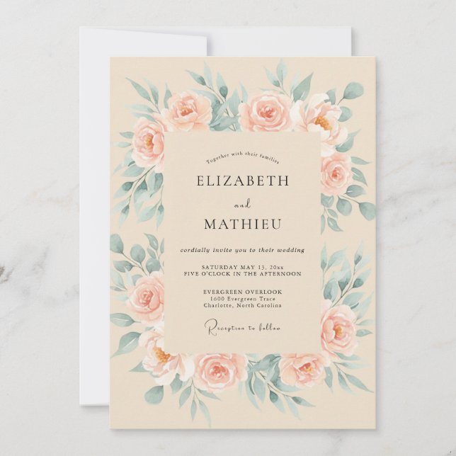Invitación Boda con Hojas Mentoladas de Champán (Anverso)