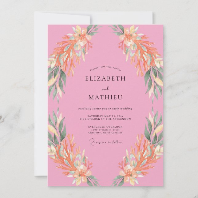 Invitación Boda con Hojas Naranjas de Chicle (Anverso)