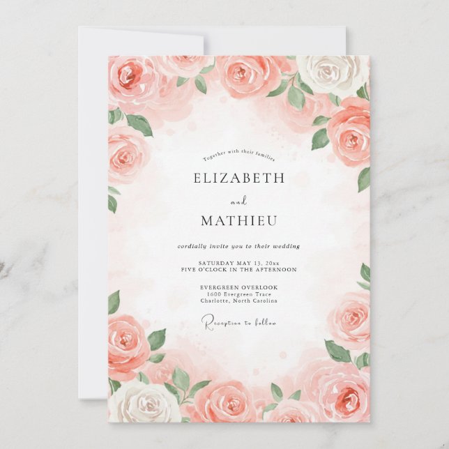 Invitación Boda con Hojas Pintadas de Albaricoque (Anverso)