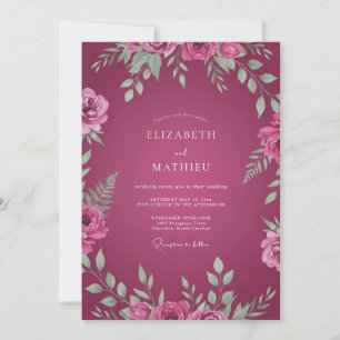 Invitación Boda con Hojas Pintadas de Magenta