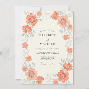 Invitación Boda con Hojas Pintadas de Terracota Atenuada