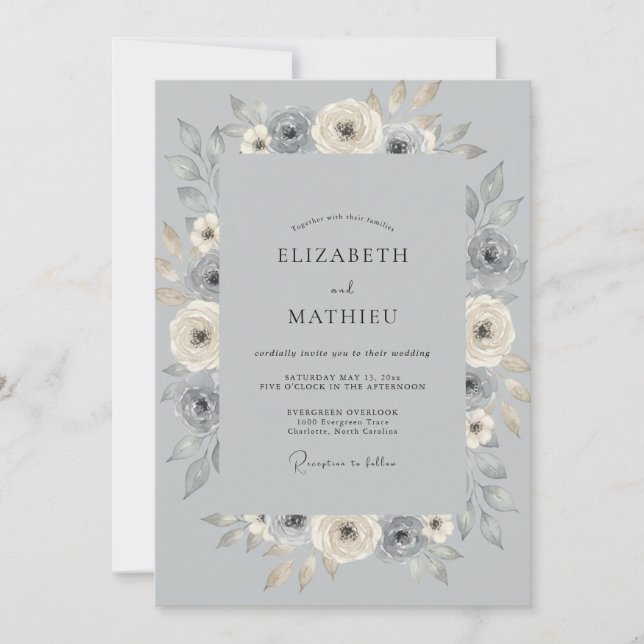 Invitación Boda con hojas plateadas de champán (Anverso)
