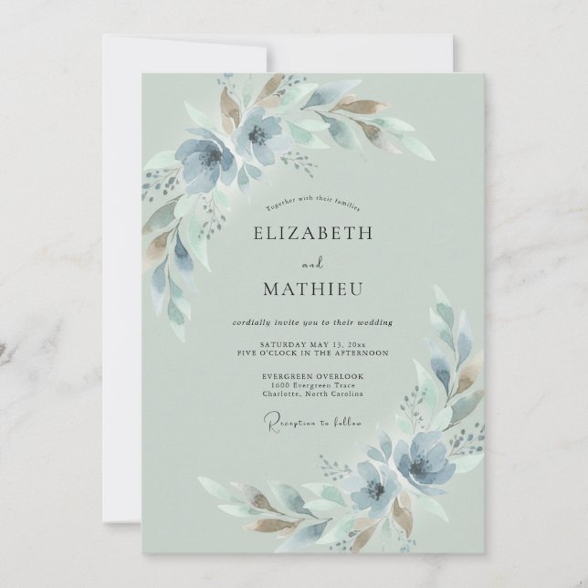 Invitación Boda con Hojas Plateadas de Pizarra (Anverso)