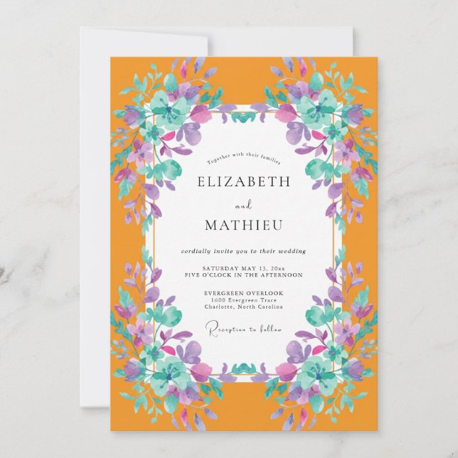 Invitación Boda con Hojas Purpúreas de Marigold (Anverso)